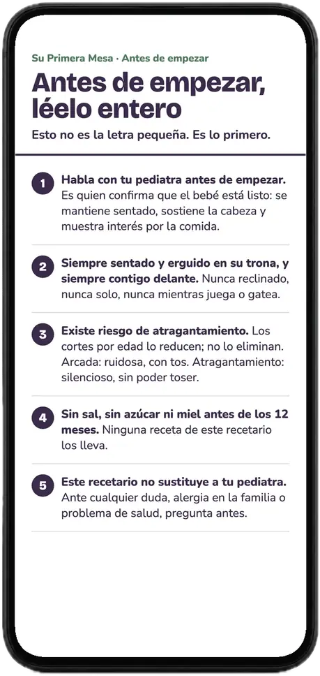 Página "Antes de empezar" del recetario abierta en un móvil