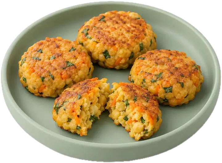 Hamburguesitas de garbanzos doradas, una partida por la mitad